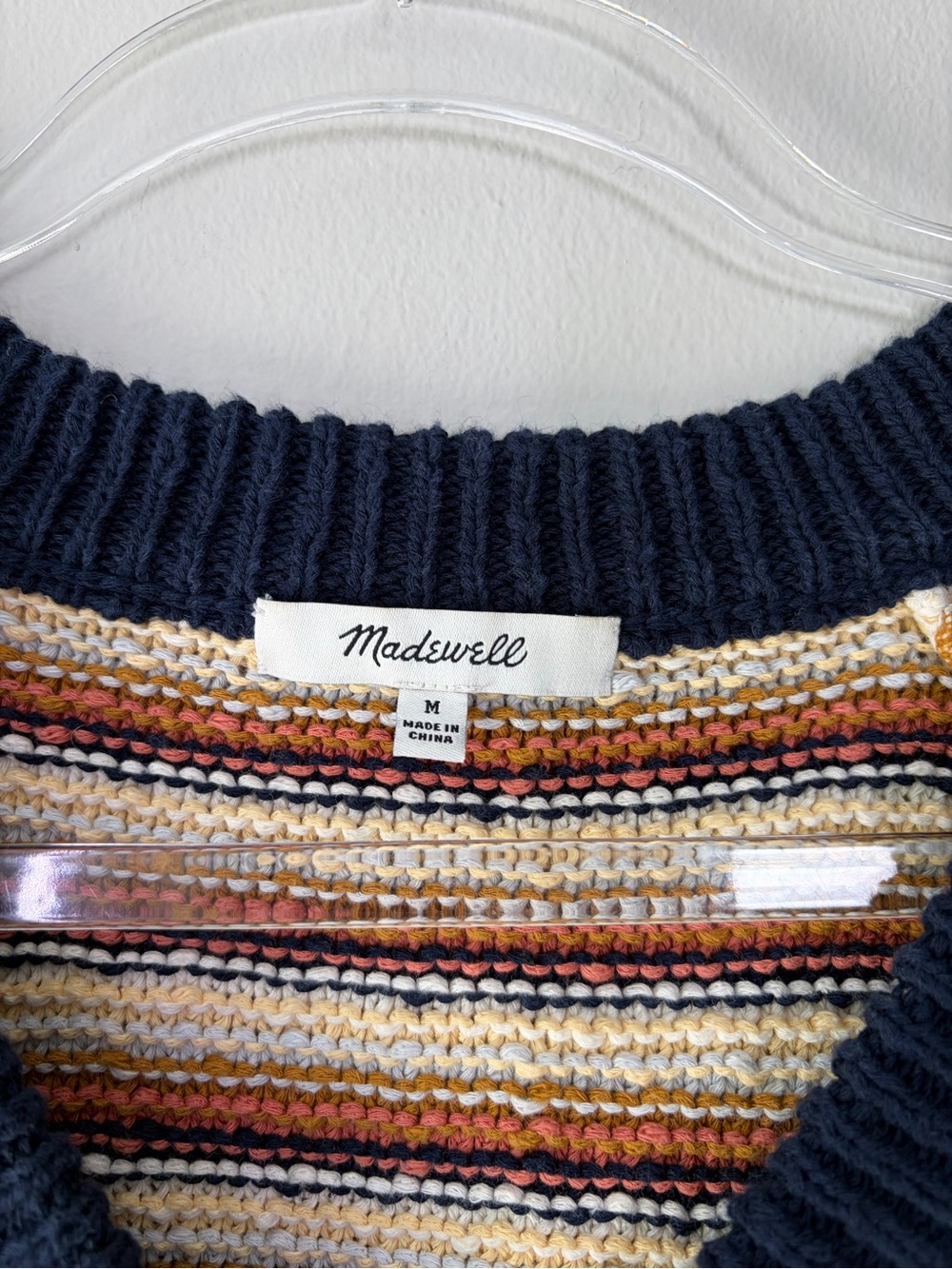Madewell Striped V-Neck Sweater in Navy, Cream, Mustard, Rust - Picture 2 of 9